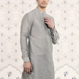 Ode by House of Pataudi Grey Mandarin Collar Regular Kurta-picture-22
