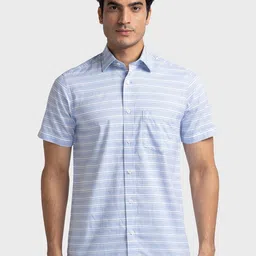 ColorPlus Horizontal Striped Tailored Fit Pure Cotton Shirt-image-61