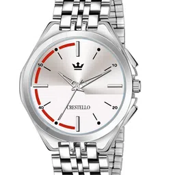 CRESTELLO Men Silver-Toned Brass Dial Stainless Steel Straps Analogue Watch CR-GR013-SLVCH-28