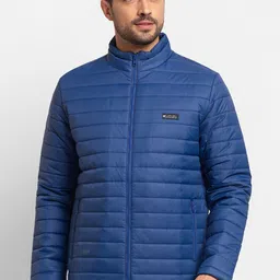 SPYKAR Men Blue Colourblocked Longline Puffer Jacket with Patchwork-54