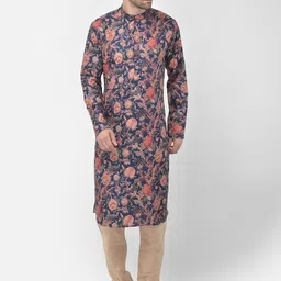 TABARD Men Blue & Red Floral Printed Pure Cotton Kurta with Churidar-picture-29