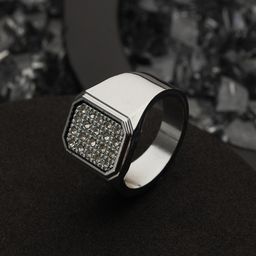 Bold by Priyaasi Men Silver-Plated American Diamond-Studded Finger Ring-image-18