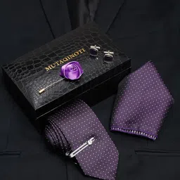 MUTAQINOTI Men Dotted Pattern Silk Formal Accessory Gift Set-picture-0