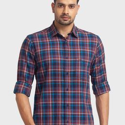 ColorPlus Men Red Tailored Fit Tartan Checked Organic Cotton Casual Shirt-image-10