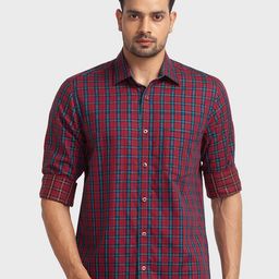 ColorPlus Men Red Organic Cotton Tailored Fit Checked Casual Shirt-image-21