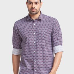 ColorPlus Men Blue Tailored Fit Floral Printed Organic Cotton Casual Shirt-image-59