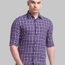 Parx Men Blue Pure Cotton Checked Roll Up Sleeves Spread Collar Casual Shirt-image-54
