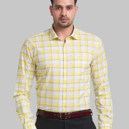 Park Avenue Men Yellow Slim Fit Checked Formal Shirt-image-54