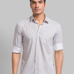 Parx Men White Pure Cotton Printed Spread Collar Roll Up Sleeves Casual Shirt-image-13