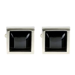 PELUCHE Men Silver-Toned & Black Stone Studded Square Cufflinks-image-5