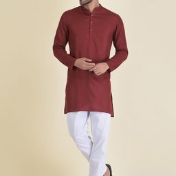 DEYANN Men Maroon Pure Cotton Kurta with Pyjamas-image-49