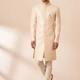 Manyavar Self-Design Mandarin Collar Sherwani Set-picture-2