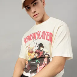 Free Authority Men Cotton Demon Slayer Printed Round Neck Oversized T-shirt-image-11