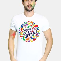BonOrganik Men White Happy Holi Printed T-shirt-image-32
