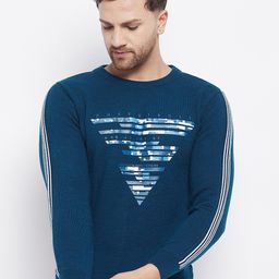 Duke Men Blue & White Printed Pullover-image-0