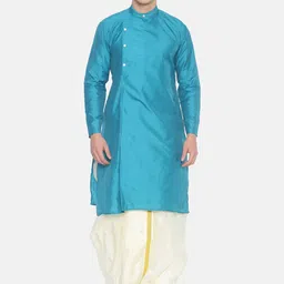 Sethukrishna Men Blue & Off-White Solid Angrakha Kurta with Dhoti Pants-35
