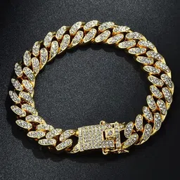 Fashion Frill Men Gold-Plated American Diamond Link Bracelet-39