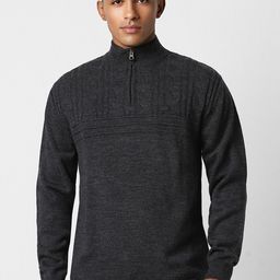 Peter England Casuals Cable Knit Self Design Acrylic Pullover Sweater-picture-17