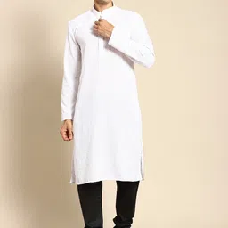 RAJUBHAI HARGOVINDAS Men White Cotton Embroidered Chikankari Kurta-image-93