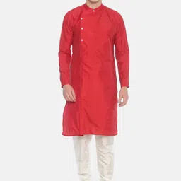 Sethukrishna Men Red & White Solid Kurta with Pyjamas-5