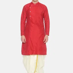 Sethukrishna Men Red Solid Kurta with Dhoti Pants-picture-6