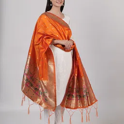 MUFFLY Ethnic Motifs Woven Design Silk Dupatta-15