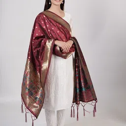 MUFFLY Ethnic Motifs Woven Designed Silk Dupatta-50