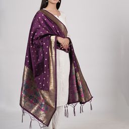 MUFFLY Ethnic Motifs Woven Design Silk Dupatta-36