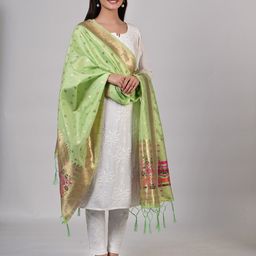 MUFFLY Woven Design Paithani Banarasi Silk Dupatta with Zari-picture-11