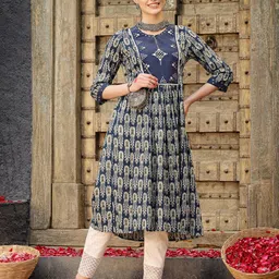 Nayam By Lakshita Ethnic Motifs Printed Cotton Fit & Flare Midi Dress-image-30