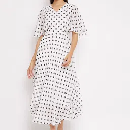 HELLO DESIGN Polka Dot Printed V-Neck Fit & Flare Midi Dress-image-85