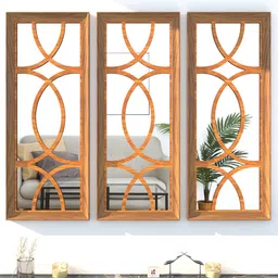 Art Street Set of 3 Gold Coloured Solid Rectangular Decorative Wall Mirror image 1