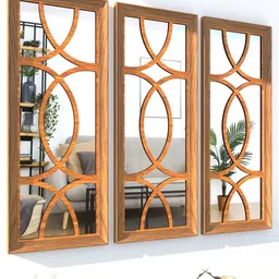 Art Street Set of 3 Gold Coloured Solid Rectangular Decorative Wall Mirror image 2