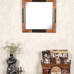 AAKRITI ART CREATIONS Orange Wooden Square Mirror-30