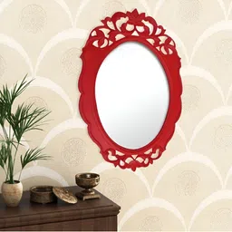 VAS collection home Red Floral Patterned Wooden Wall Mirror-picture-15
