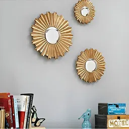 VAS collection home Brown 3 Pieces Textured Wooden Wall Mirrors-0