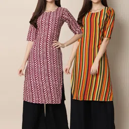 KALINI Women Pack Of 2 Maroon & Red Geometric Printed Crepe Kurta-image-93