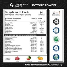 Carbamide Forte Isotonic Powder | Pre Workout Supplement For Men And Women| Instant Energy Drink for PreWorkout | Electrolytes Powder with added BCAA & L Glutamine - Litchi Flavour - 500g (Pack of 1) image 2