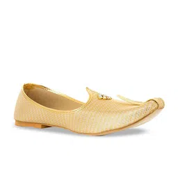 Khadims Men Gold-Toned Textured Mojaris-picture-17