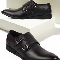 FAUSTO Men Textured Leather Formal Monk Shoes-image-22