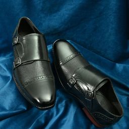 San Frissco Men Black Solid Leather Formal Monks-image-50