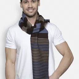 Alvaro Castagnino Men Brown & Blue Striped Muffler-image-87