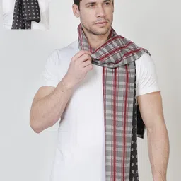 Alvaro Castagnino Men Grey & Red Checked Reversible Muffler-image-99