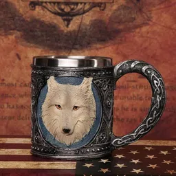TIED RIBBONS Silver-Toned & Blue 3D Wolf Design Skull Coffee Mug-45