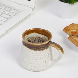 Fabindia Brown & White Printed Ceramic Glazed Tea Ribbed Matte Mug-170 ml-image-45