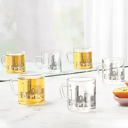 BOROSIL Artisan Transparent 6 Pieces Printed Glass Mugs - 210 ML Each image 1