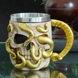 TIED RIBBONS Orange & Black Octopus Human Design 3D Skull Coffee Mug-24
