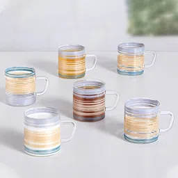 BOROSIL Artisan Transparent & Beige 6 Pieces Printed Glass Mugs - 210 ML Each image 2