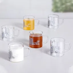 BOROSIL Artisan Transparent 6 Pieces Printed Glass Mugs - 210 ML Each image 2