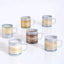 BOROSIL Artisan Transparent & Beige 6 Pieces Printed Glass Mugs - 210 ML Each image 3